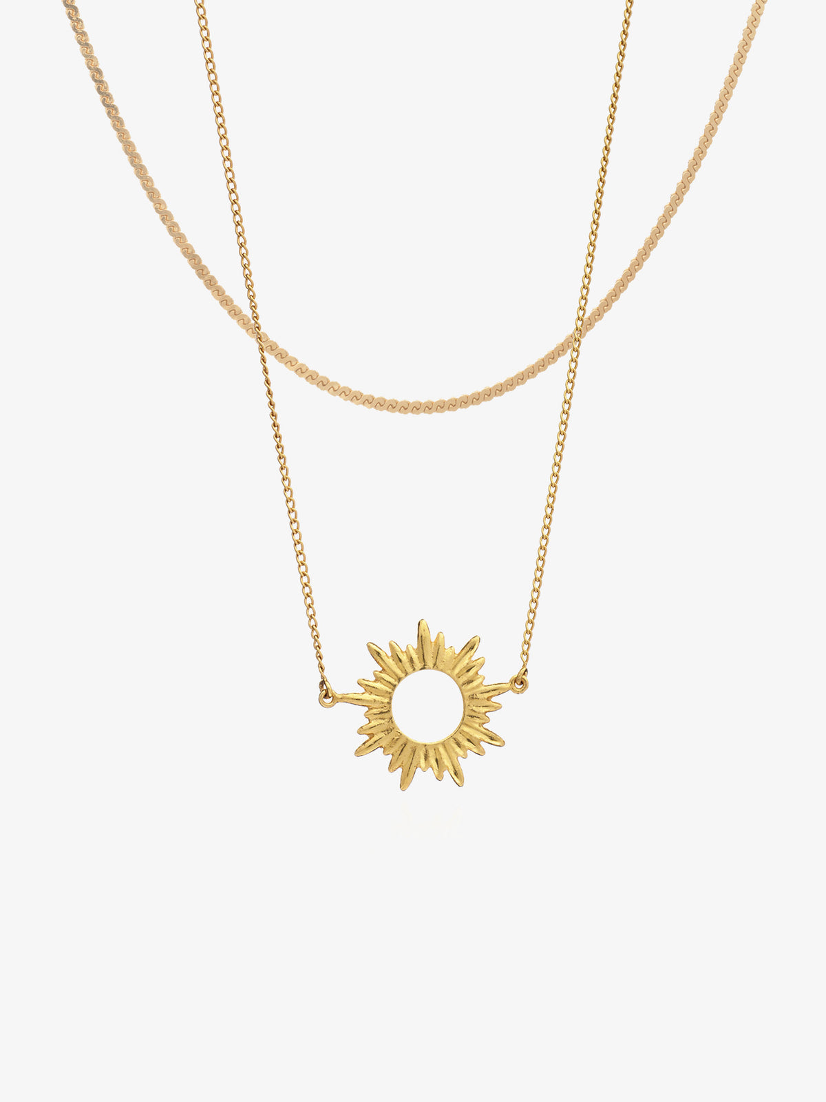 Electric Goddess Mini Sun and Serpentine Layered Necklace Set