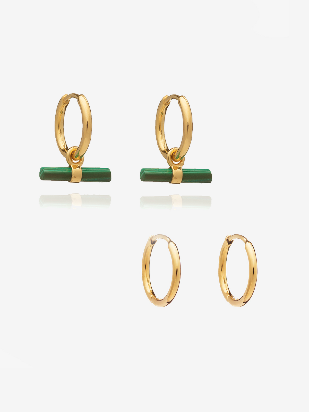 Mini Malachite T-Bar and Huggie Hoop Earrings Set