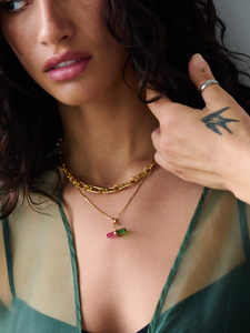 Styled Watermelon T-bar and Medium Stellar Chain Layered Necklace Set