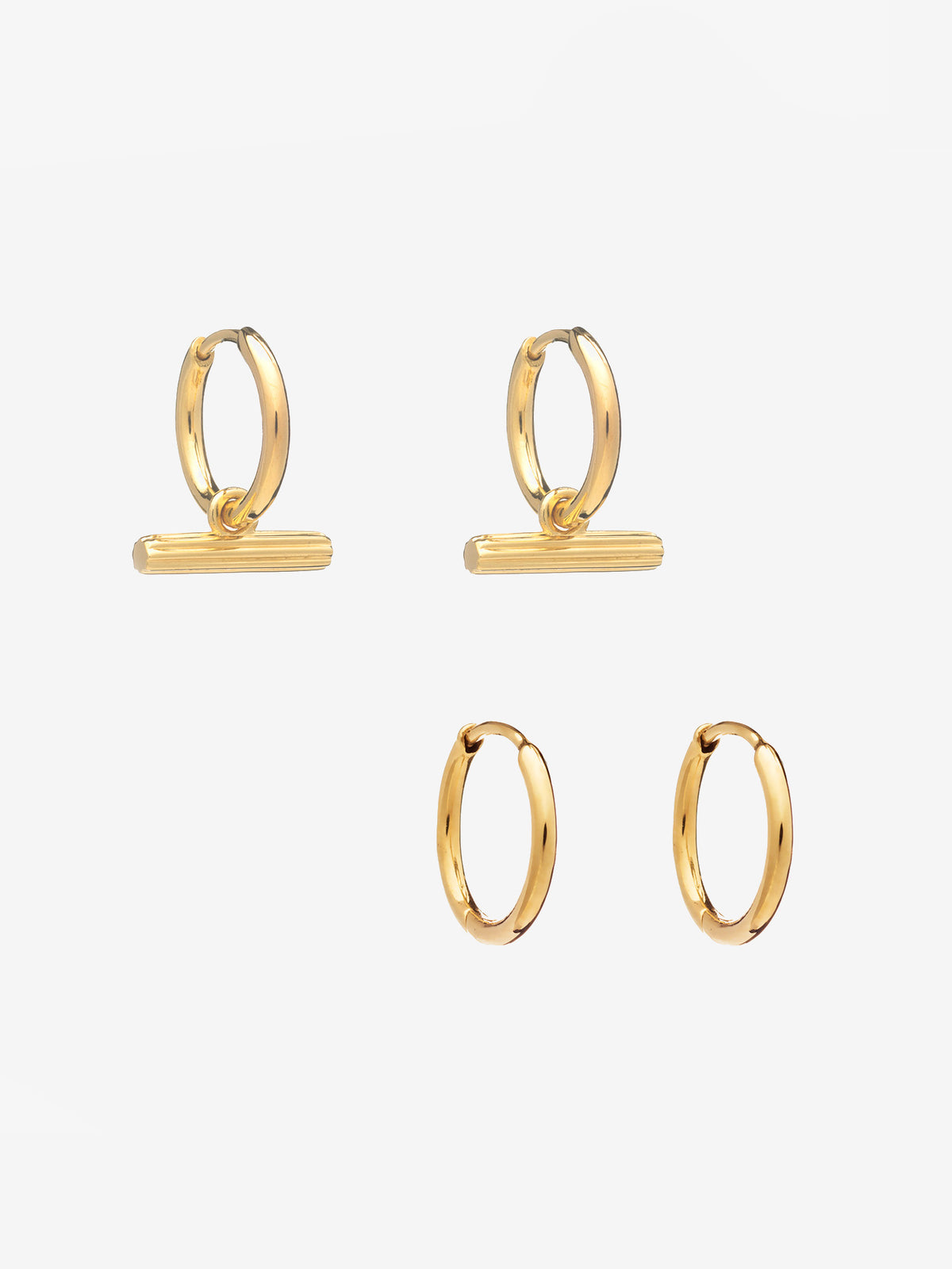 Mini T-Bar and Huggie Hoop Earrings Set